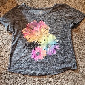 Justice Gray Heather Graphic Tee with Metallic Logo